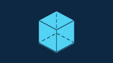 Blue Geometric figure Cube icon isolated on blue background. Abstract shape. Geometric ornament. 4K Video motion graphic animation.