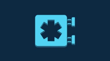Blue Medical symbol of the Emergency - Star of Life icon isolated on blue background. 4K Video motion graphic animation.