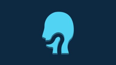 Mavi arka planda mavi boğaz ikonu var. Boğaz ağrısı. Grip, grip, grip, anjin. Sağlık ve sağlık hizmetleri. 4K Video hareketli grafik canlandırması.