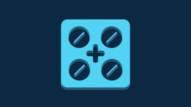 Blue Pills in blister pack icon isolated on blue background. Medical drug package for tablet, vitamin, antibiotic, aspirin. 4K Video motion graphic animation.
