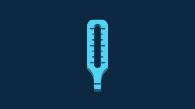 Blue Medical thermometer for medical examination icon isolated on blue background. 4K Video motion graphic animation.