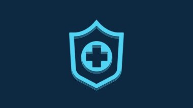 Blue Life insurance in hand icon isolated on blue background. Security, safety, protection, protect concept. 4K Video motion graphic animation.