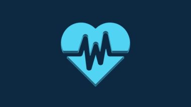 Blue Heart rate icon isolated on blue background. Heartbeat sign. Heart pulse icon. Cardiogram icon. 4K Video motion graphic animation.