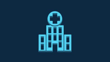 Blue Medical hospital building with cross icon isolated on blue background. Medical center. Health care. 4K Video motion graphic animation.