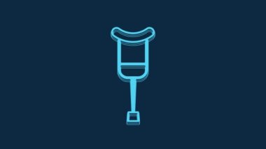Blue Crutch or crutches icon isolated on blue background. Equipment for rehabilitation of people with diseases of musculoskeletal system. 4K Video motion graphic animation.