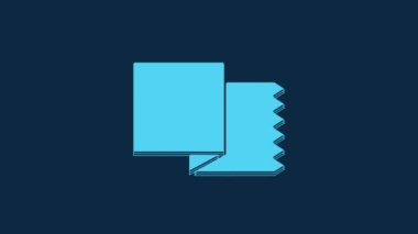 Blue Textile fabric roll icon isolated on blue background. Roll, mat, rug, cloth, carpet or paper roll icon. 4K Video motion graphic animation.