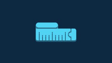 Blue Tape measure icon isolated on blue background. Measuring tape. 4K Video motion graphic animation.