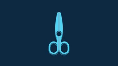 Blue Scissors icon isolated on blue background. Tailor symbol. Cutting tool sign. 4K Video motion graphic animation.