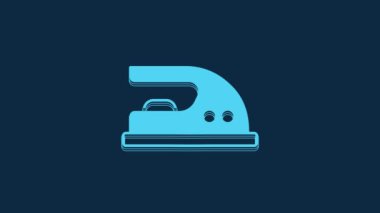 Blue Electric iron icon isolated on blue background. Steam iron. 4K Video motion graphic animation.