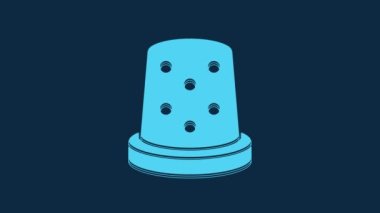 Blue Thimble for sewing icon isolated on blue background. 4K Video motion graphic animation.
