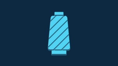 Blue Sewing thread on spool icon isolated on blue background. Yarn spool. Thread bobbin. 4K Video motion graphic animation.