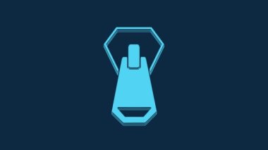 Blue Zipper icon isolated on blue background. 4K Video motion graphic animation.