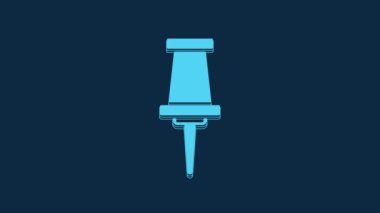 Blue Push pin icon isolated on blue background. Thumbtacks sign. 4K Video motion graphic animation.