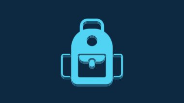 Blue School backpack icon isolated on blue background. 4K Video motion graphic animation.