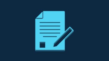 Blue Exam sheet and pencil with eraser icon isolated on blue background. Test paper, exam, or survey concept. School test or exam. 4K Video motion graphic animation.