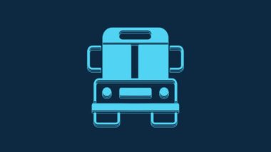 Blue School Bus icon isolated on blue background. Public transportation symbol. 4K Video motion graphic animation.