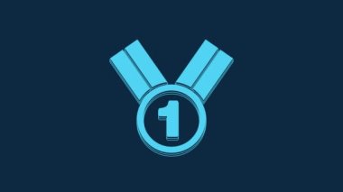 Blue Medal icon isolated on blue background. Winner symbol. 4K Video motion graphic animation.