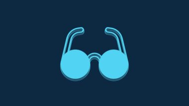 Blue Glasses icon isolated on blue background. Eyeglass frame symbol. 4K Video motion graphic animation.
