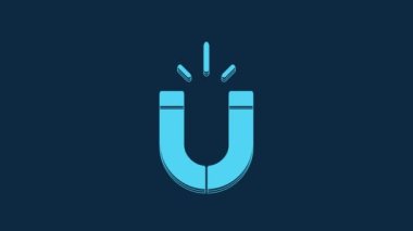 Blue Magnet icon isolated on blue background. Horseshoe magnet, magnetism, magnetize, attraction. 4K Video motion graphic animation.