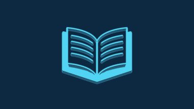 Blue Open book icon isolated on blue background. 4K Video motion graphic animation.