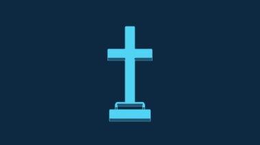 Blue Grave with cross icon isolated on blue background. 4K Video motion graphic animation.