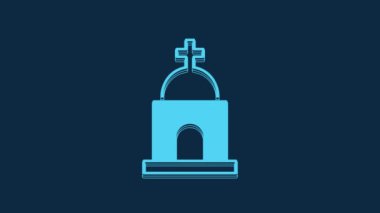 Blue Old crypt icon isolated on blue background. Cemetery symbol. Ossuary or crypt for burial of deceased. 4K Video motion graphic animation.