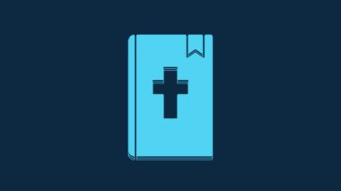 Blue Holy bible book icon isolated on blue background. 4K Video motion graphic animation.