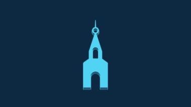 Blue Church building icon isolated on blue background. Christian Church. Religion of church. 4K Video motion graphic animation.