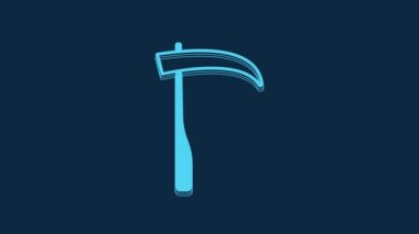 Blue Scythe icon isolated on blue background. Happy Halloween party. 4K Video motion graphic animation.