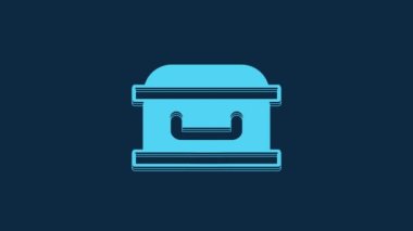 Blue Coffin with christian cross icon isolated on blue background. Happy Halloween party. 4K Video motion graphic animation.