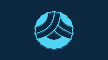 Blue Memorial wreath icon isolated on blue background. Funeral ceremony. 4K Video motion graphic animation.