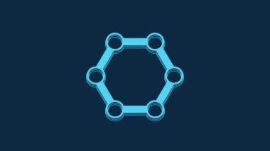 Blue Molecule icon isolated on blue background. Structure of molecules in chemistry, science teachers innovative educational poster. 4K Video motion graphic animation.