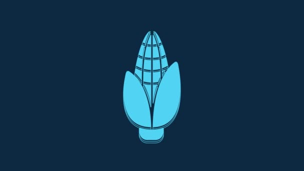 青の背景に隔離された青トウモロコシアイコン 4Kビデオモーショングラフィックアニメーション — ストック動画