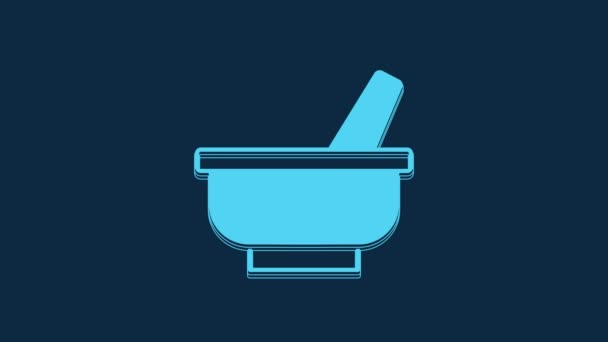Blue Mortar Pestle Icon Isolated Blue Background Video Motion Graphic — Stockvideo