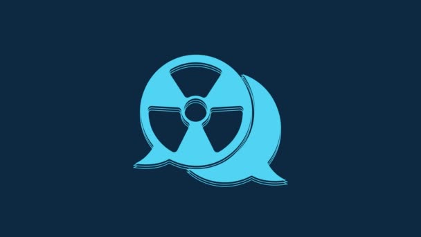 Піктограма Blue Radioactive Ізольована Синьому Фоні Радіоактивний Токсичний Символ Знак — стокове відео
