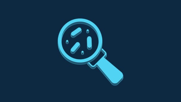 Blue Microorganisms Magnifier Icon Isolated Blue Background Bacteria Germs Cell — Stock video