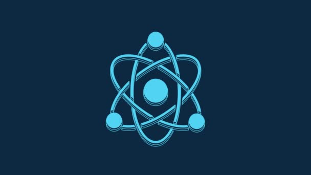 Blue Atom Icon Isolated Blue Background Symbol Science Education Nuclear — Wideo stockowe