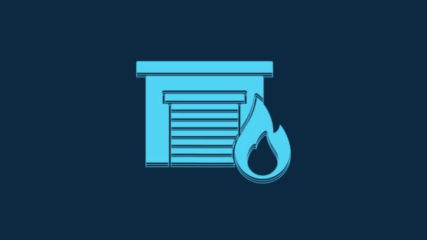 Blue Fire Burning Garage Icon Isolated Blue Background Video Motion — Stock Video