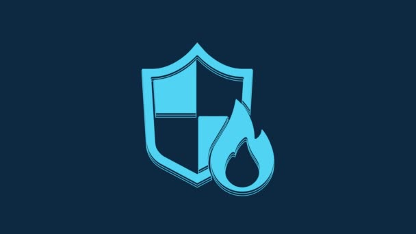 Ícone Escudo Proteção Fogo Azul Isolado Fundo Azul Conceito Seguro — Vídeo de Stock
