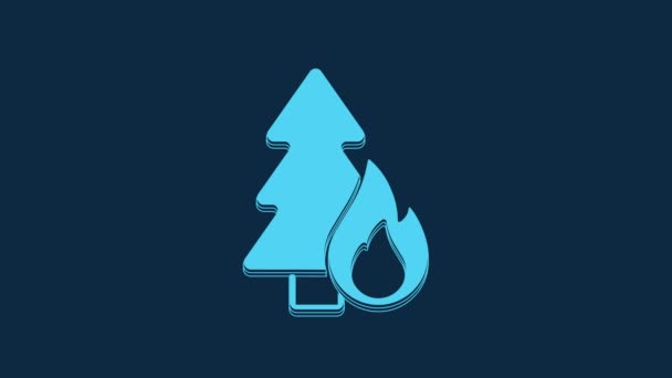 Blue Burning Árvores Floresta Chamas Fogo Ícone Isolado Fundo Azul — Vídeo de Stock