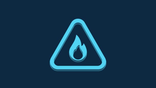 Blue Fire Flame Triangle Icon Isolated Blue Background Warning Sign — Stock Video