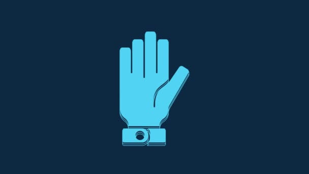 青色の背景に隔離されたブルーファイターグローブアイコン 手袋のアイコンを守る 4Kビデオモーショングラフィックアニメーション — ストック動画
