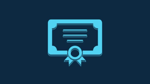 Blue Certificate Template Icon Isolated Blue Background Achievement Award Degree — Stockvideo