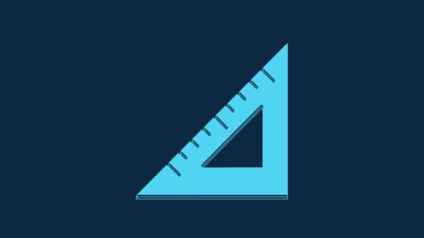 Blue Triangular Ruler Icon Isolated Blue Background Straightedge Symbol Geometric — 비디오