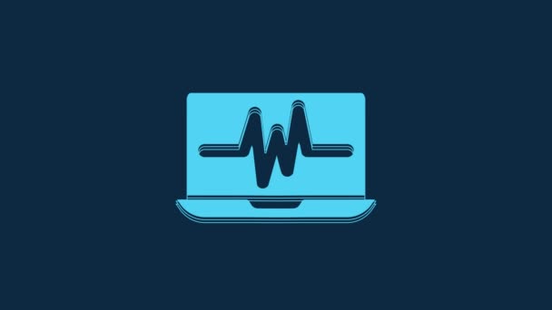 Синій Ноутбук Піктограмою Кардіограми Ізольовано Синьому Фоні Піктограма Моніторингу Екг — стокове відео