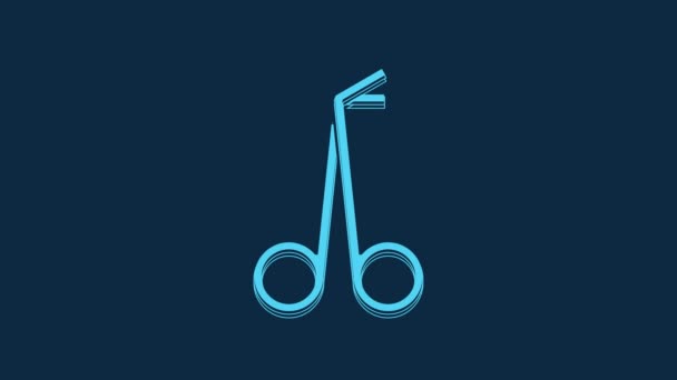 Blue Medical Scissors Icon Isolated Blue Background Video Motion Graphic — Stock Video