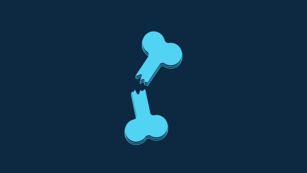 Blue Human Broken Bone Icon Isolated Blue Background Video Motion — Stockvideo