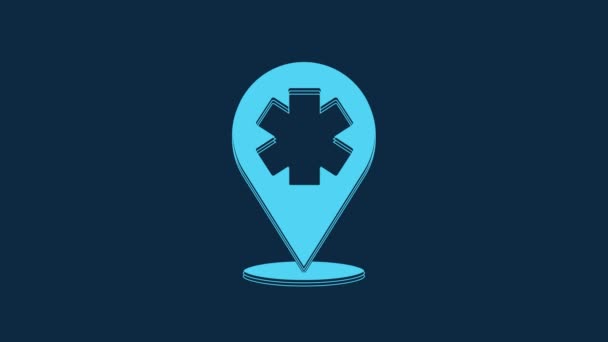 Blue Medical Map Pointer Cross Hospital Icon Isolated Blue Background — Video