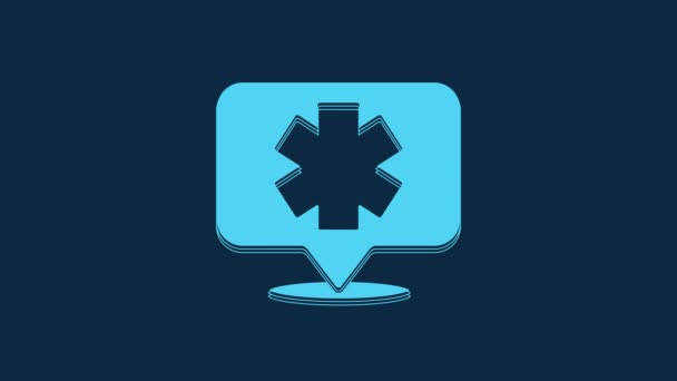 Blue Medical Symbol Emergency Star Life Icon Isolated Blue Background — Video Stock