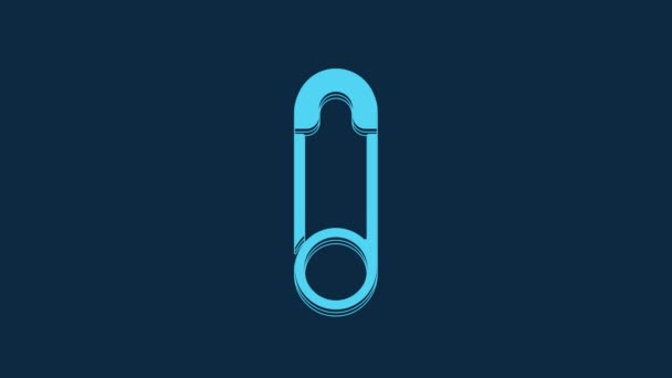 Blue Classic Closed Steel Safety Pin Icon Isolated Blue Background — Wideo stockowe